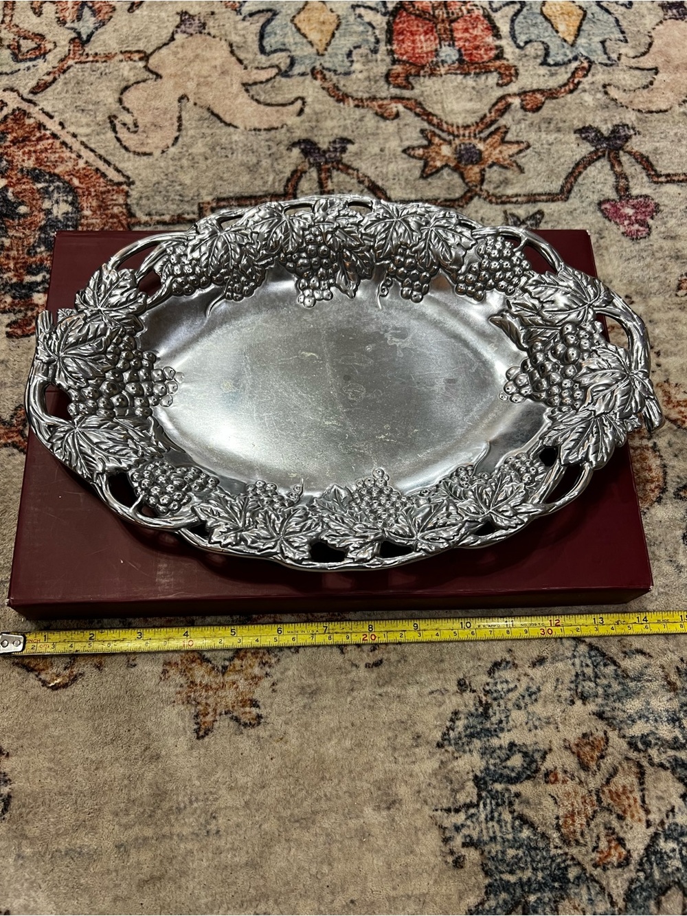 Arthur Court Silver-Tone Grape & Leaf Decorative Tray 13 inch
